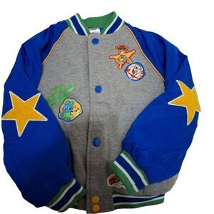 Toy Story Woody Boys Puffer Varsity Gray Blue Patch Jacket Size 4 Forky Buzz